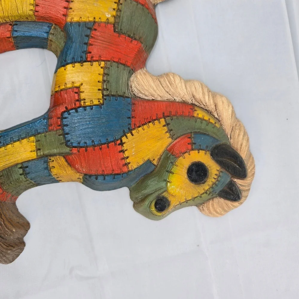 Vintage Patchwork Rocking Horse Wall Hanging Plaque Nursery Decor Multi-Color
